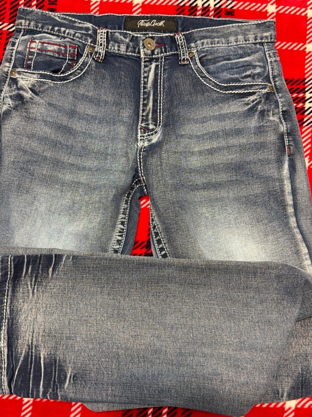 Slim Straight Men's Jeans in Distressed Blue Wash